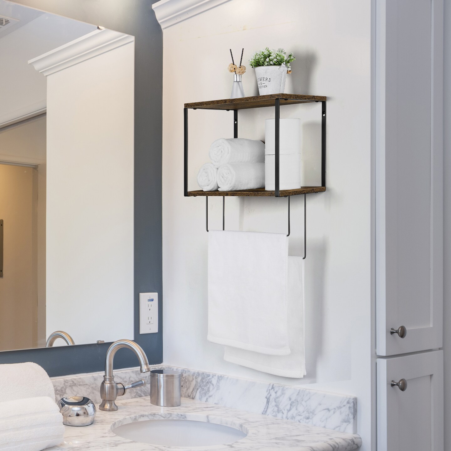 2-Tier Storage Rack, Two Iron Wire Towel Bars