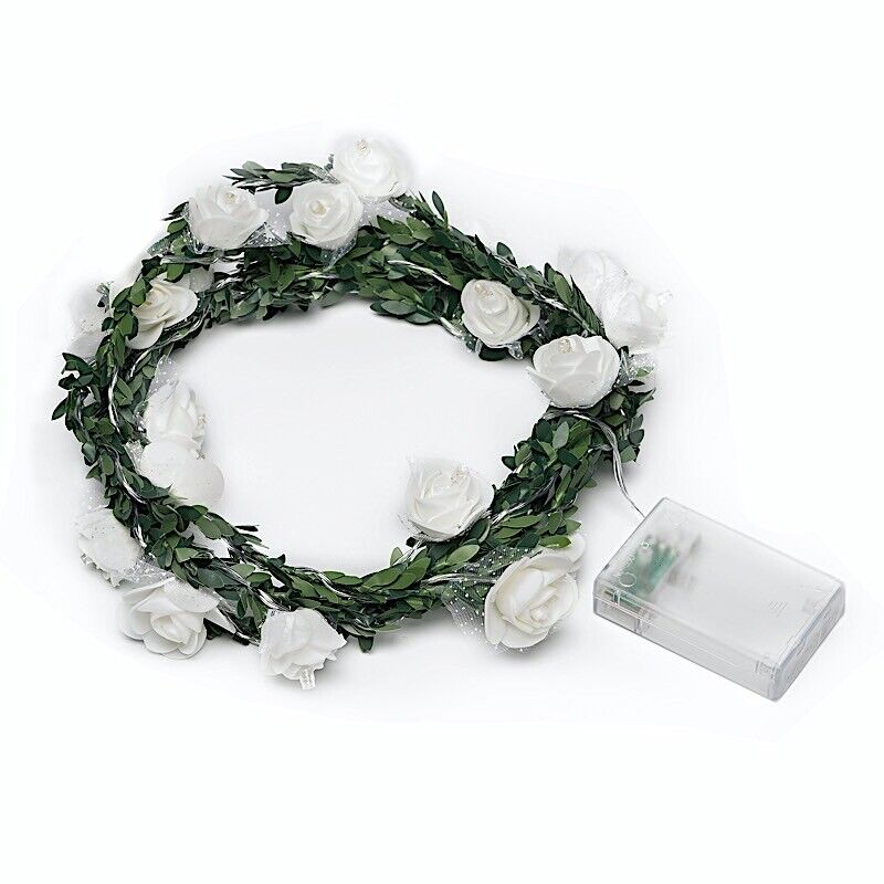 9 feet White Roses Greenery Lace LED GARLAND Battery Operated Fairy Lights
