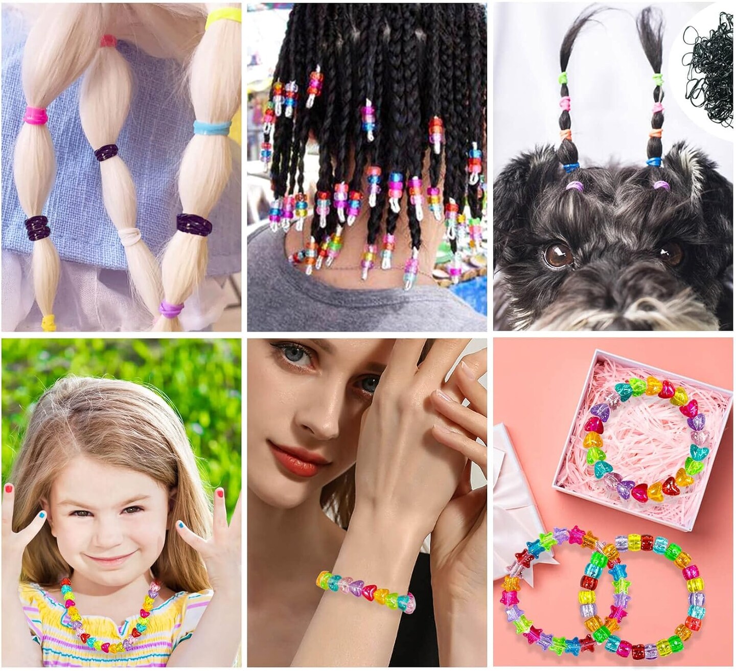 1680 Pcs Pony Beads Heart Star Hair Bead for Girl Braid, Acrylic Star Heart Glitter Sparkle Large Hole Pony Beads with Elastic Rubber Band Threaders Kit for Hair Bracelets Jewelry Making