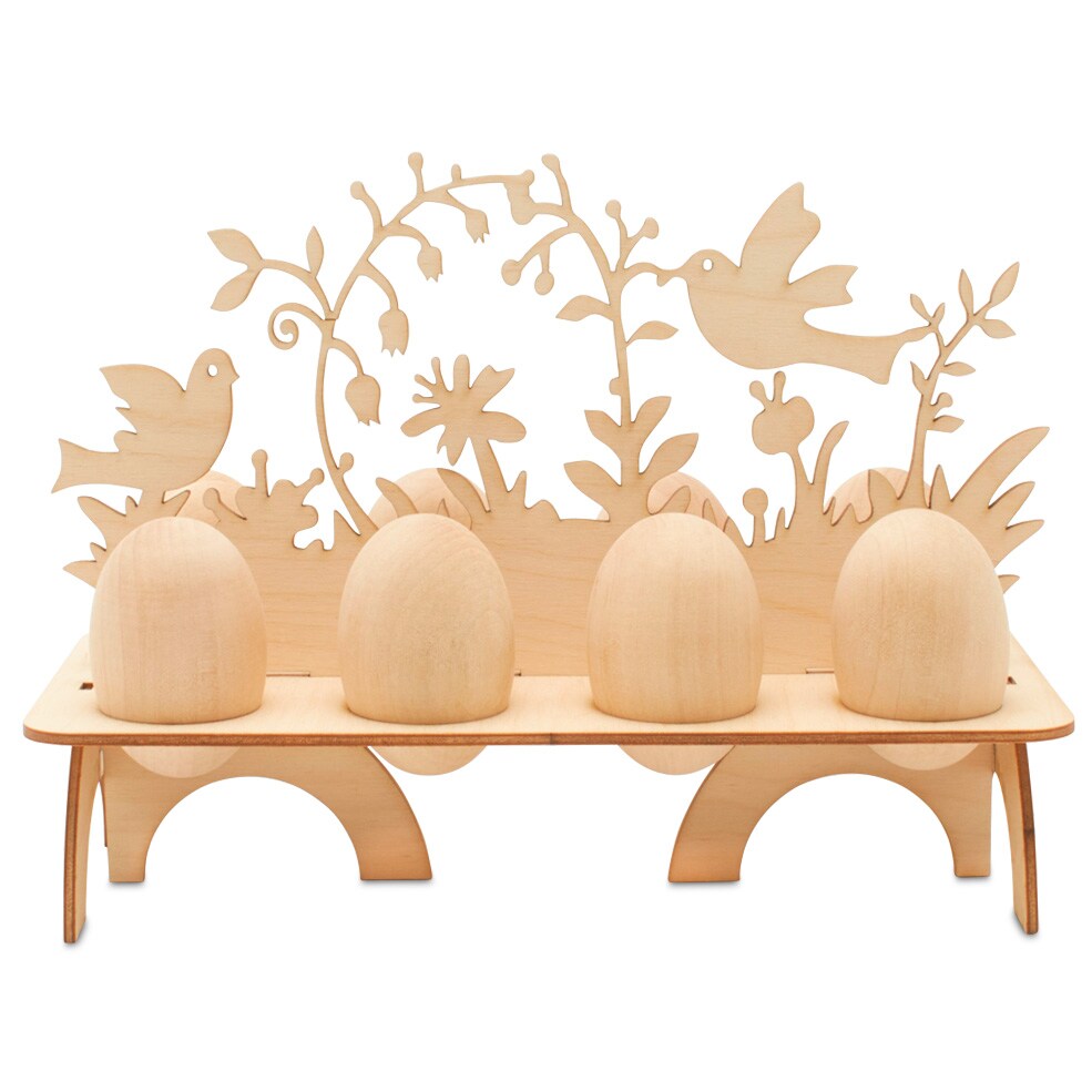 Garden Scene Wooden Egg Holder Kit with 8 Eggs 2-1/2&#x201D;, for Easter| Woodpeckers