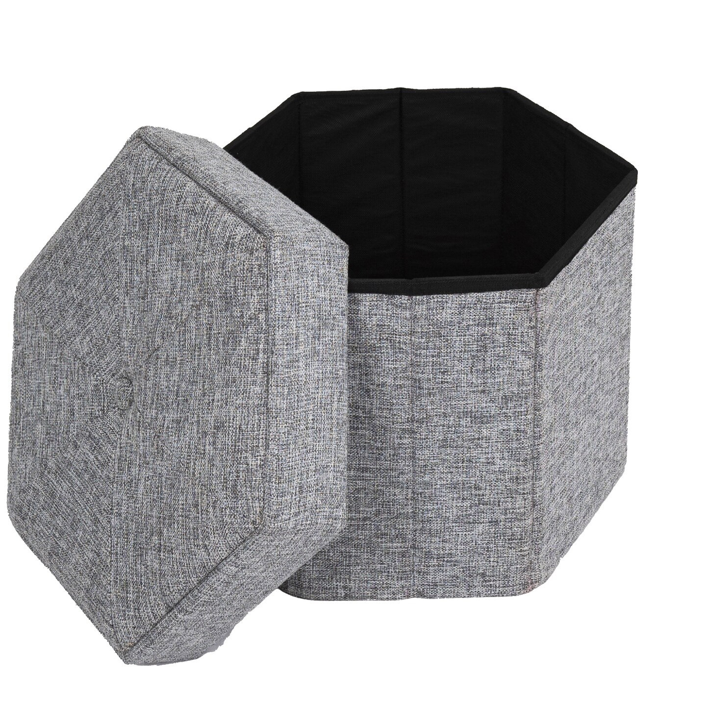 Grey Foldable Hexagon Ottoman Storage Seat Living Room Bedroom Medium Small Sizes