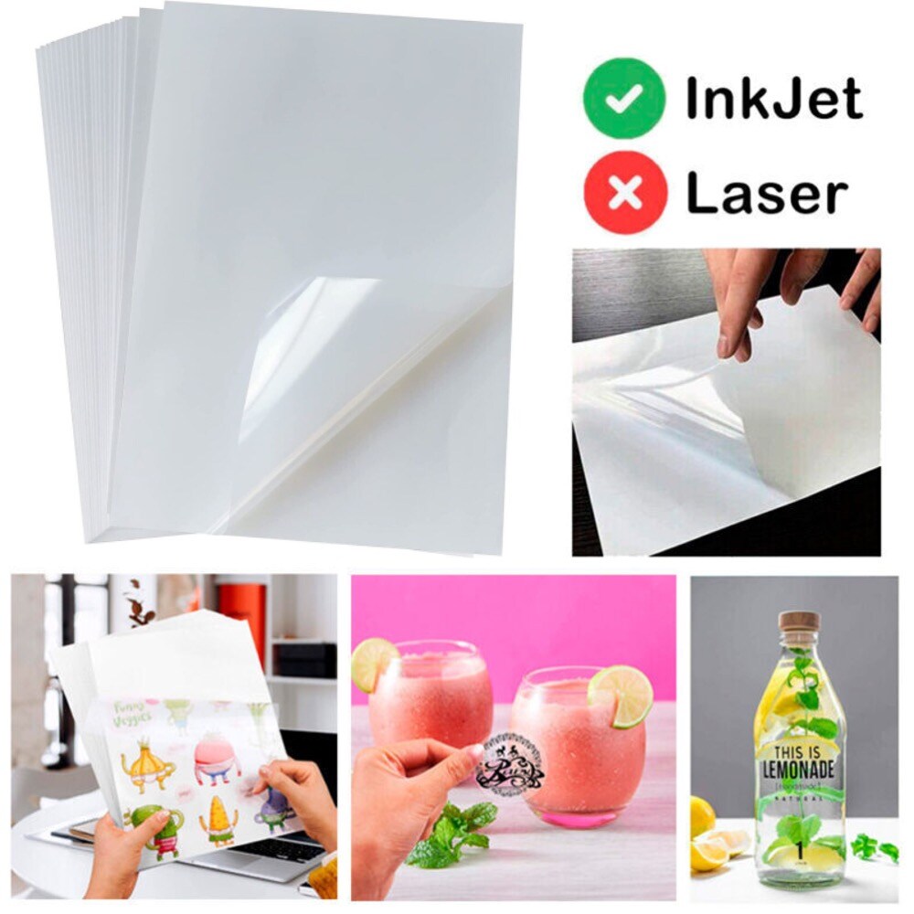 Clear Printable Vinyl for Inkjet Printer (Clear Sticker Paper | Waterproof | 25 Sheets A4 (8.3”x11.7”) ) - Transparent Inkjet Printable Vinyl Sticker Paper Avoid Jams for Printers | Transparent Sticker Paper