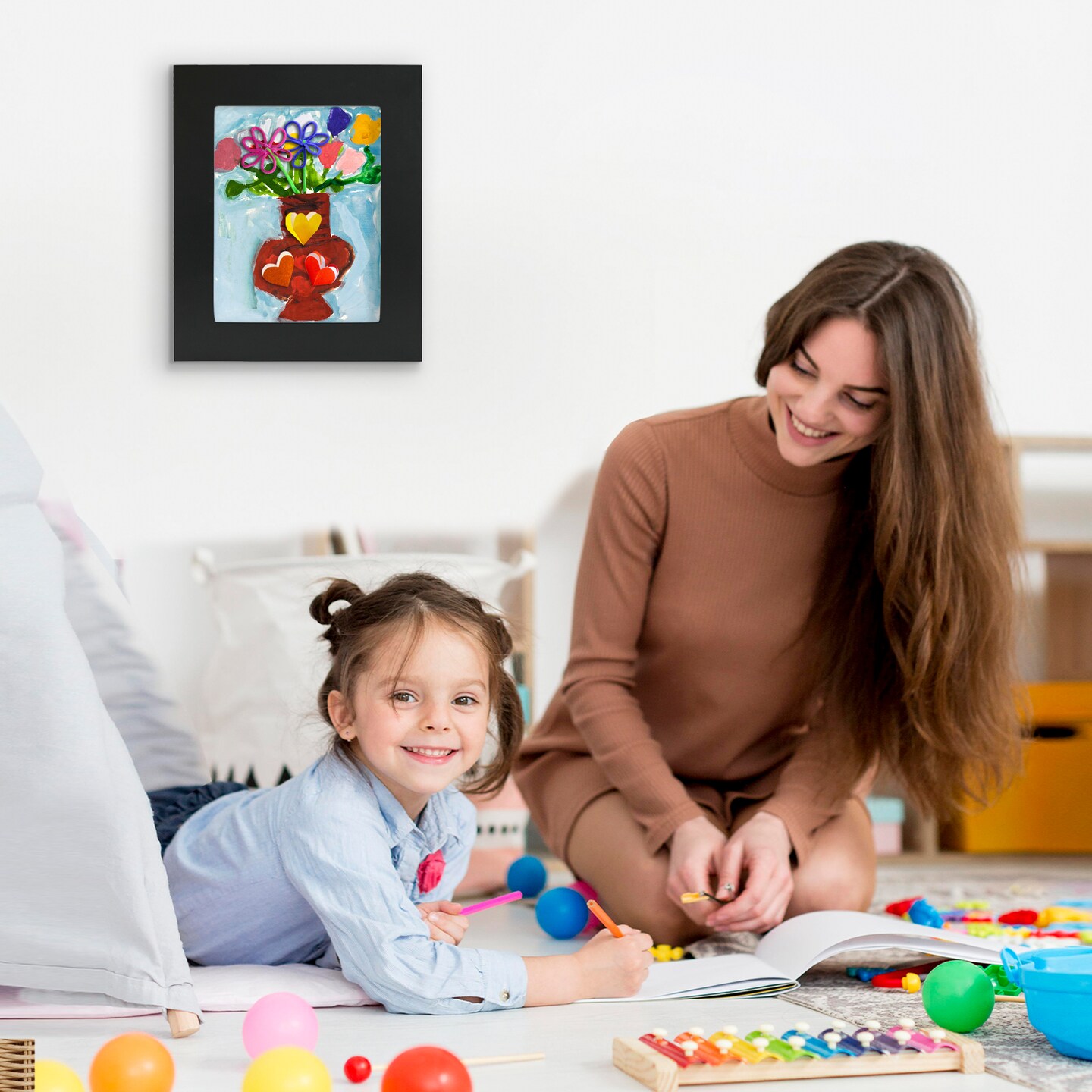 Americanflat 8.5x11 Slide-In Kids Art Frame - Kids Artwork Frame - Showcase 3-Dimensional Artwork - Storage for Several Artworks Inside - Keyhole Hanging Hardware