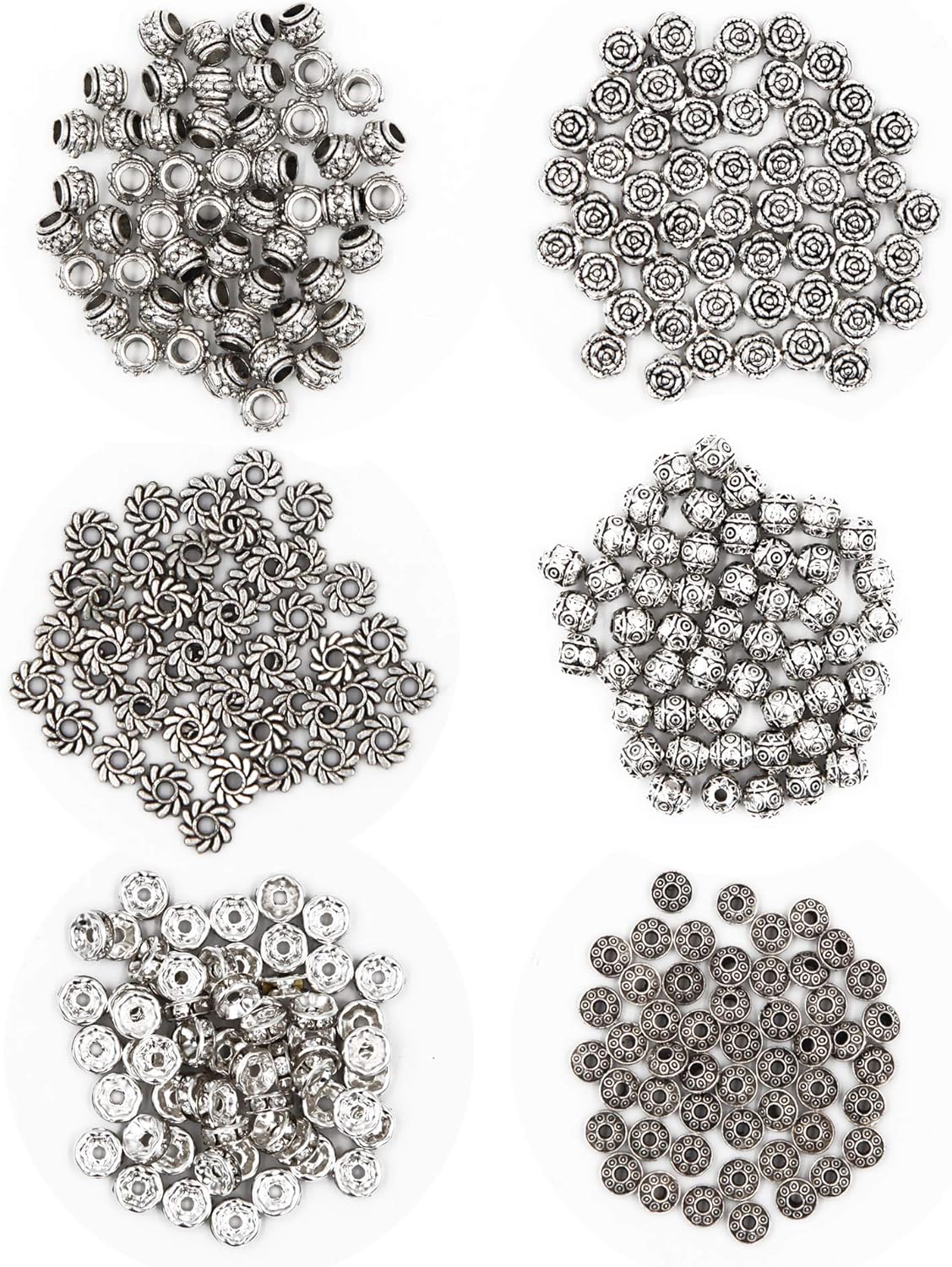 600pcs Spacer Beads Jewelry Bead Charm Spacers Alloy Spacer Beads for Jewelry Making DIY Bracelets Necklace and Crafting (12 Styles,Silver and Gold)