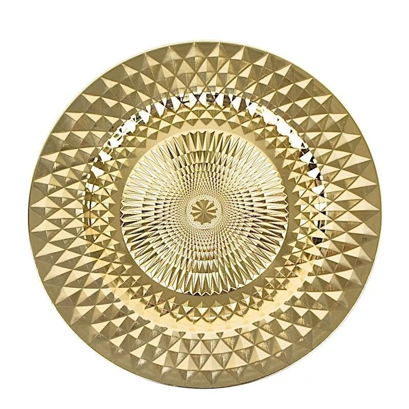 GOLD 6 Metallic 13&#x22; Round Plastic CHARGER PLATES Diamond Pattern