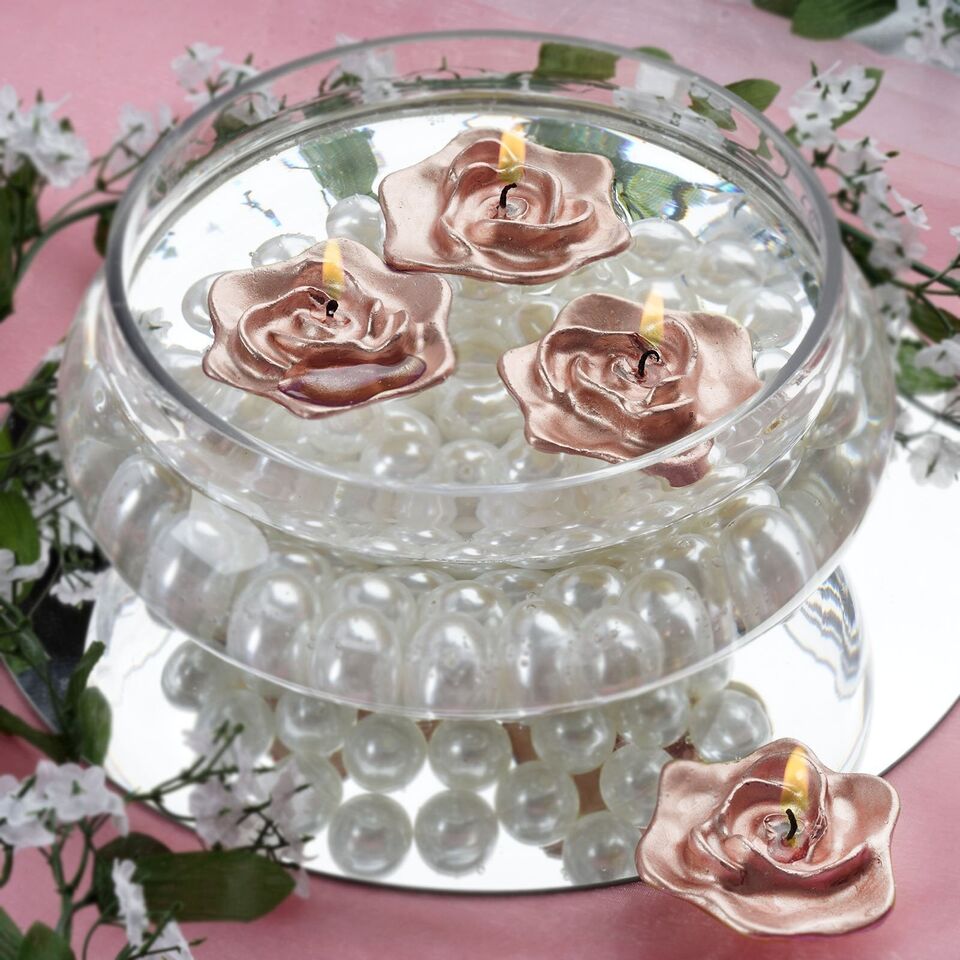 4 Rose Gold Wedding Roses Flowers Floating Candles Party Centerpieces