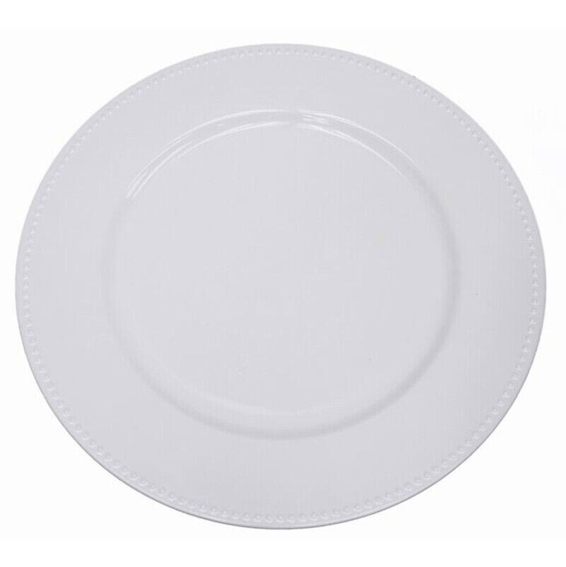 6 pcs 13&#x22; White BEADED Round CHARGER PLATES