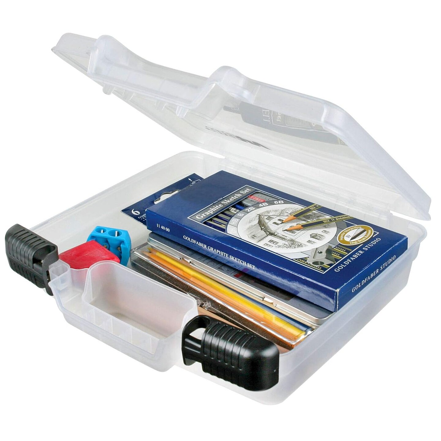 10 inch Quick View Deep Base Carrying Case, Portable Art &#x26; Craft Organizer with Handle, [1] Plastic Storage Case, Translucent