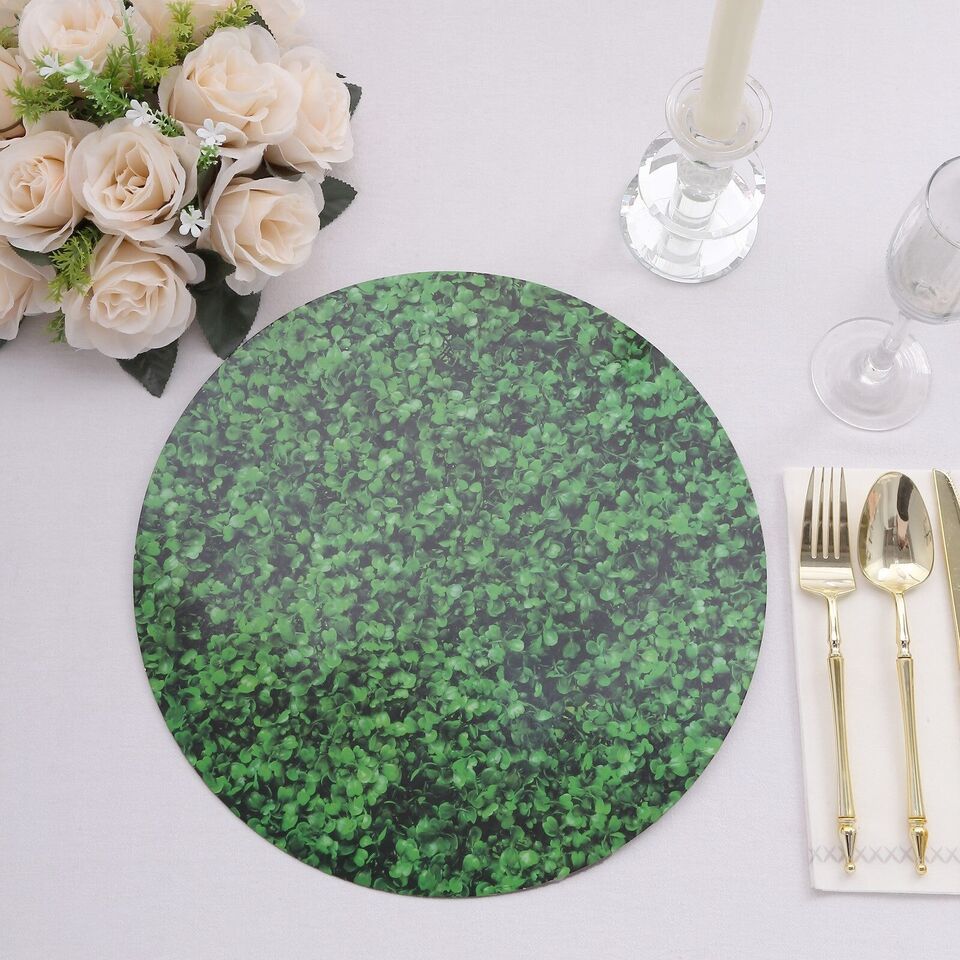 GREEN 6 Round 13&#x22; Boxwood Leaf Print Cardstock Paper PLACEMATS