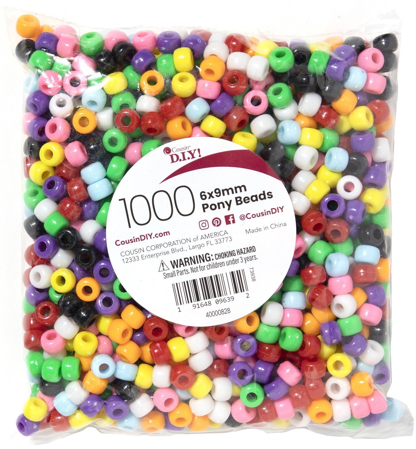 CousinDIY Pony Beads 6mmx9mm 1,000/Pkg-Opaque Multicolor