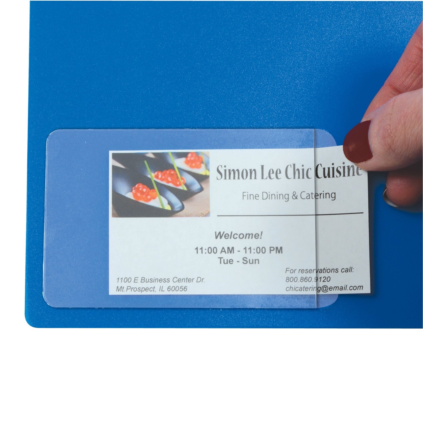 Self-Adhesive Business Card Holder, Side Load, 2&#x22; x 3-1/2&#x22;, 10 Per Pack, 5 Packs