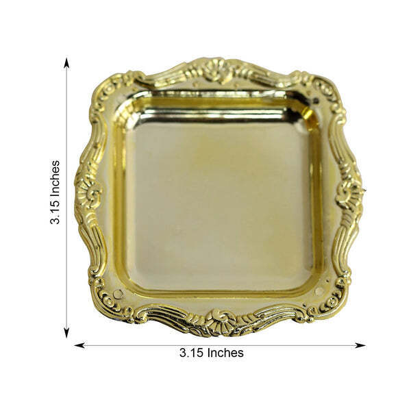 12 GOLD 3&#x22; Metallic Mini Square TRAYS Wedding Favor GIFT HOLDERS