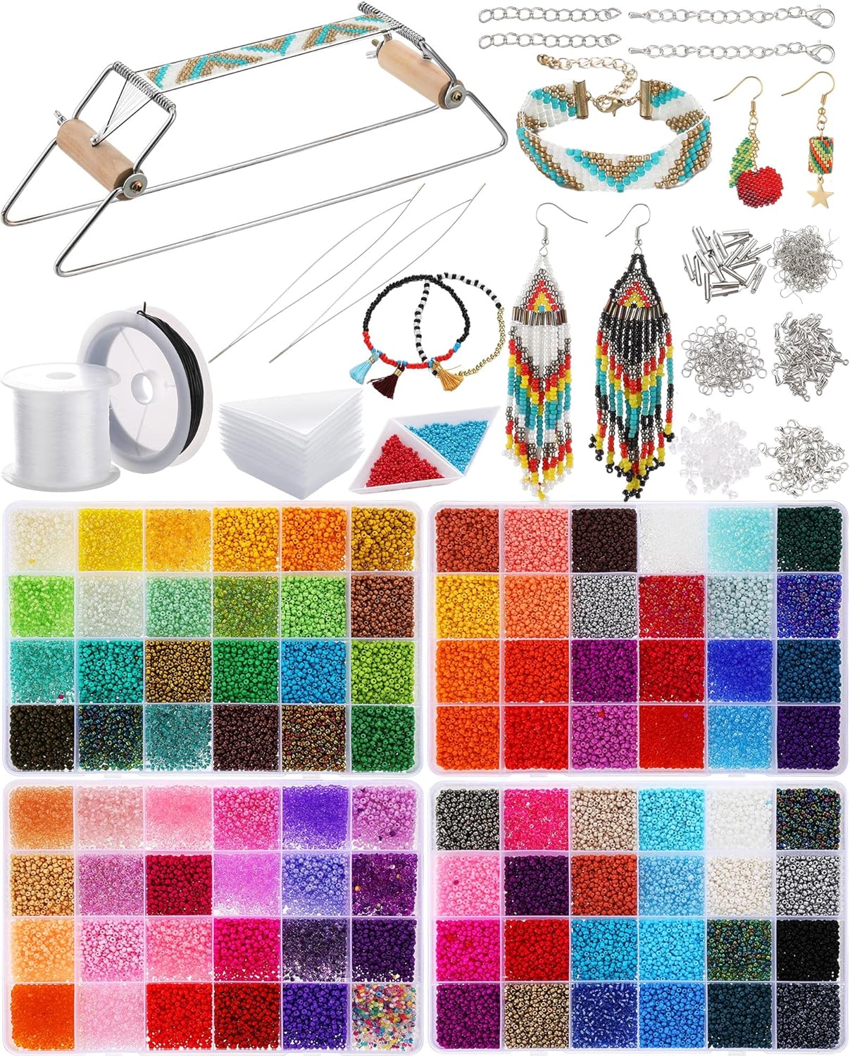Bead Loom Kit for Adults Beading Loom Supplies 48000 Pcs Glass Seed Beads Bracelets Jewelry Earring Making Tools Birthday Graduation Gifts for Girls DIY Craft
