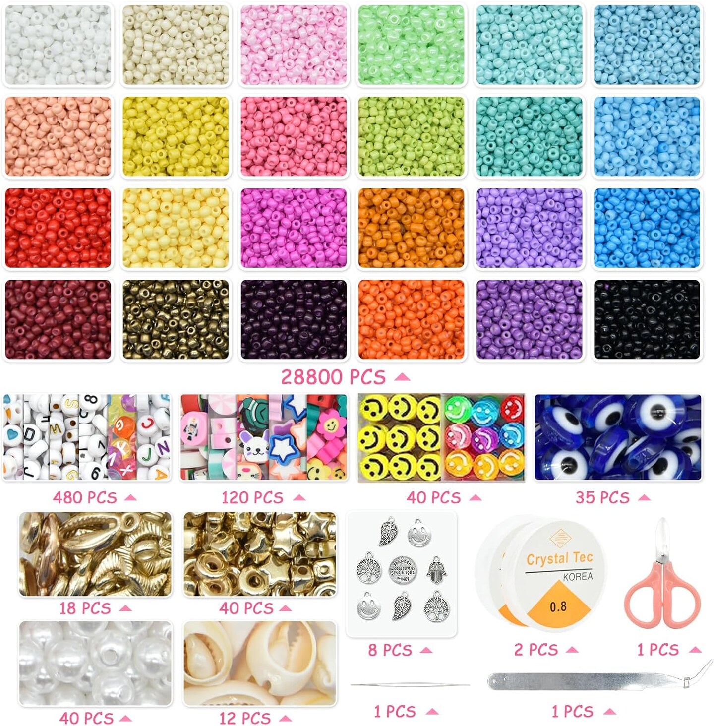 8800pcs 4mm Glass Seed Beads Bracelet Making Kit 24 Colors Small Beads for DIY Bracelets Necklace Jewelry Making Supplies