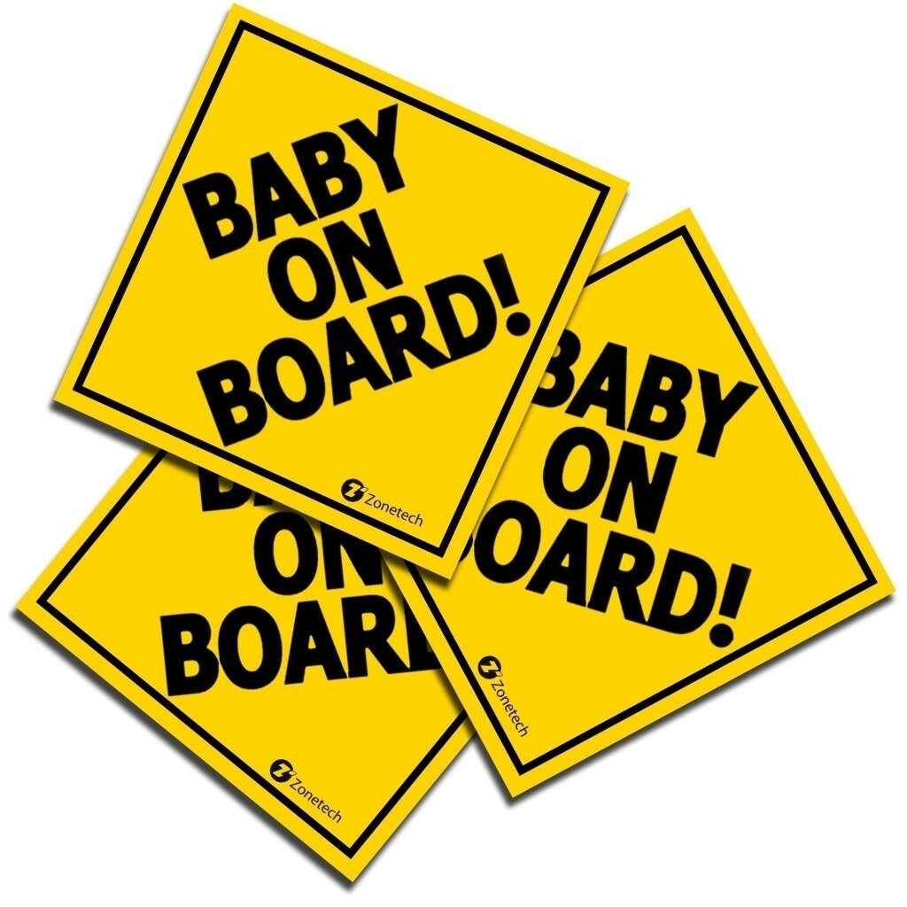 Zone Tech &#x22;Baby On Board&#x22; Vehicle Safety Sticker - 3-Pack 7&#x22; Premium Quality Convenient &#x22;Baby On Board&#x22; Vehicle Safety