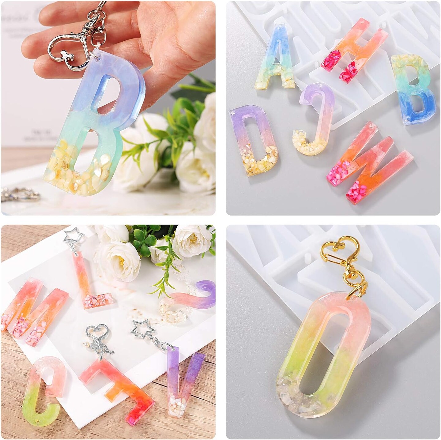 Alphabet Keychain Molds with Hole, Large Alphabet Resin Silicone Molds for Epoxy, Resin Letter Molds for Keychain Jewelry Pendant Making