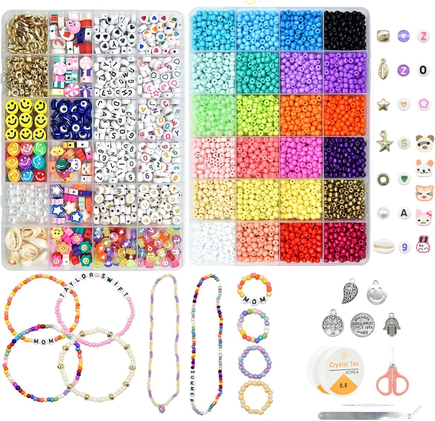 8800pcs 4mm Glass Seed Beads Bracelet Making Kit 24 Colors Small Beads for DIY Bracelets Necklace Jewelry Making Supplies