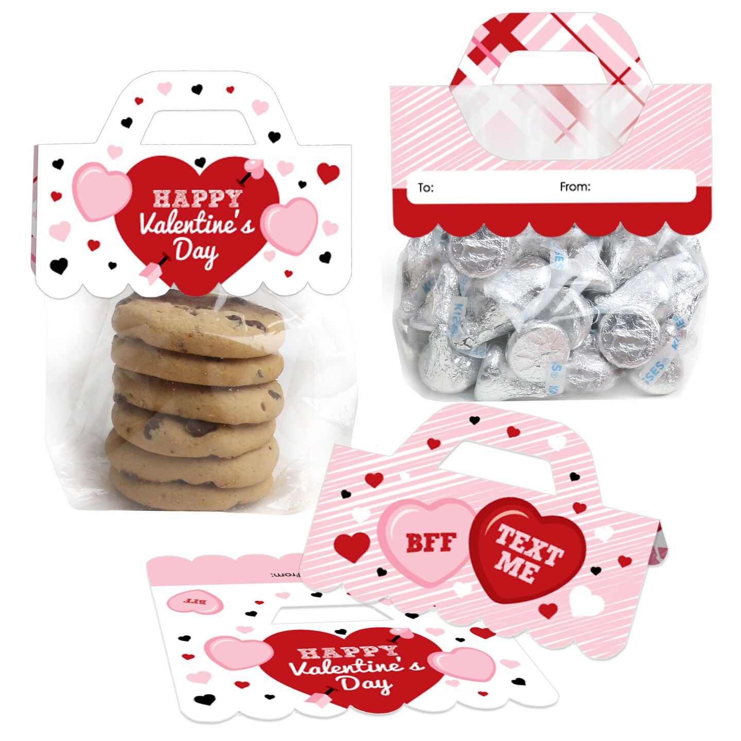 Big Dot of Happiness Conversation Hearts - DIY Valentine's Day Party Clear Goodie Favor Bag Labels - Candy Bags with Toppers - Set of 24