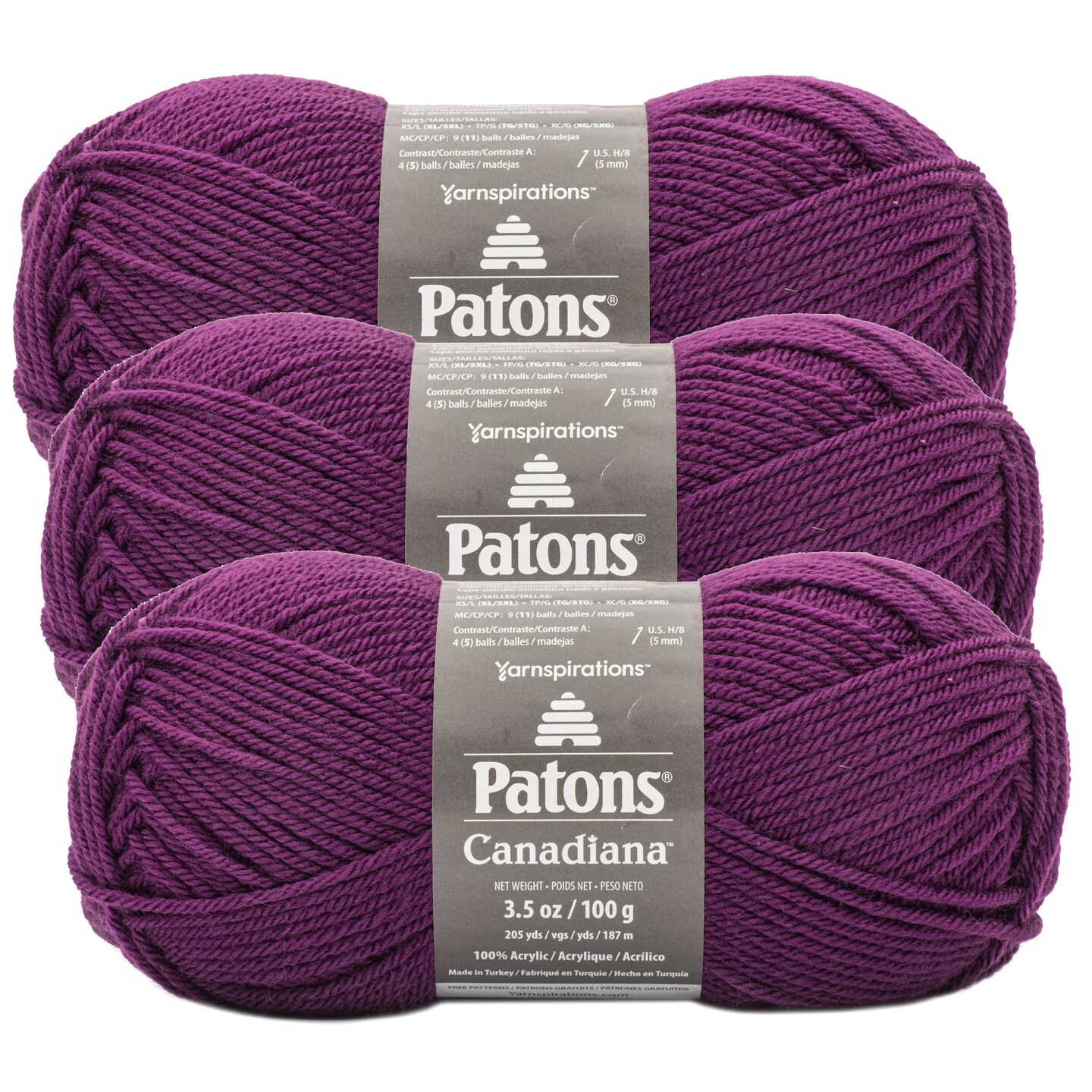 (Pack of 3) Patons Canadiana Yarn - Solids-Purple Wine