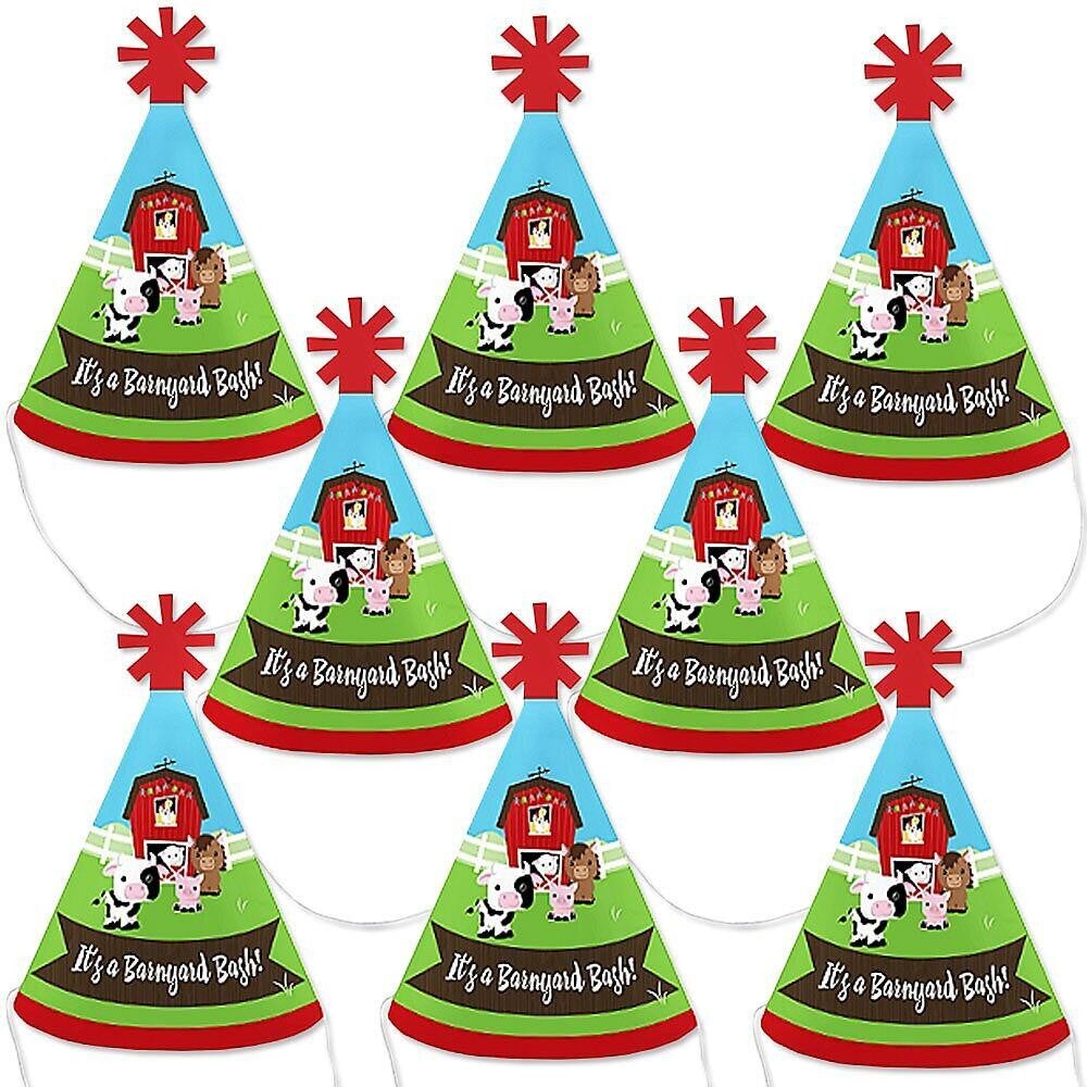 Big Dot of Happiness Farm Animals - Mini Cone Baby Shower or Birthday Party Hats - Small Little Party Hats - Set of 8