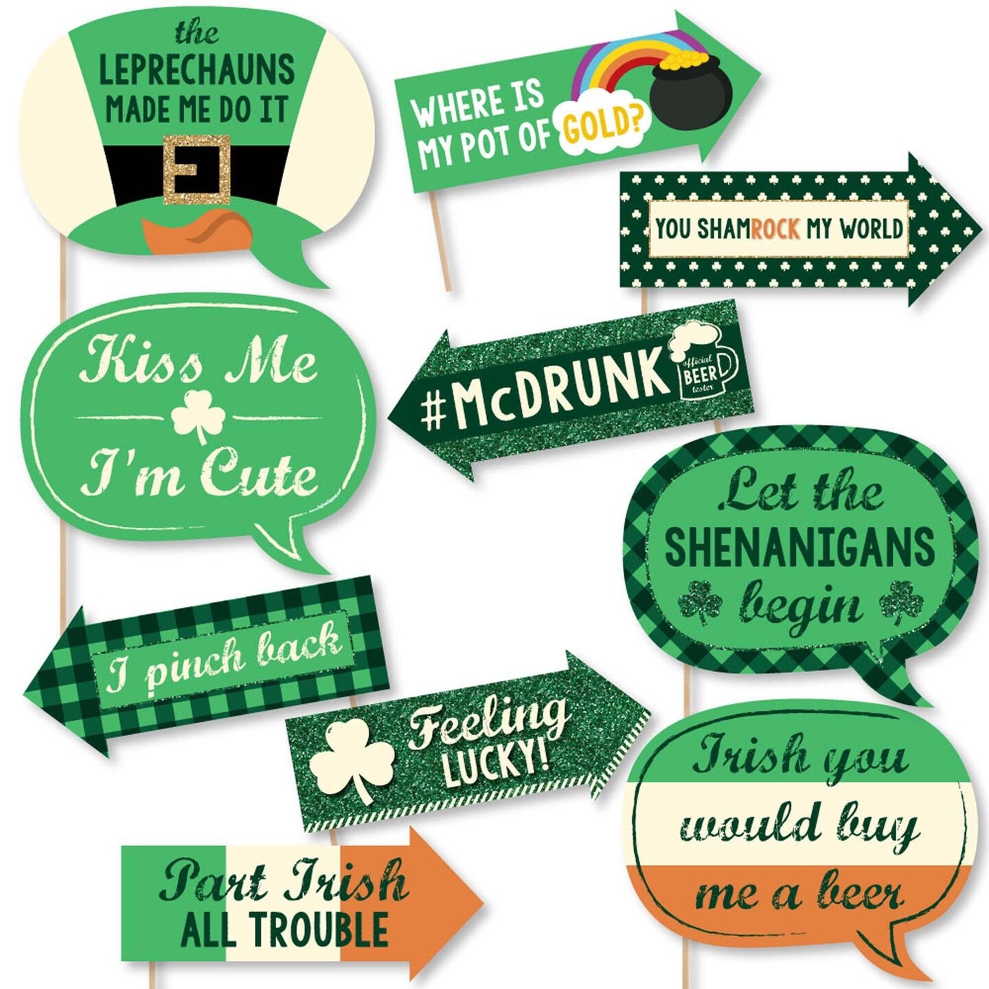 Big Dot of Happiness Funny St. Patrick's Day - Saint Paddy's Day Photo Booth Props Kit - 10 Piece
