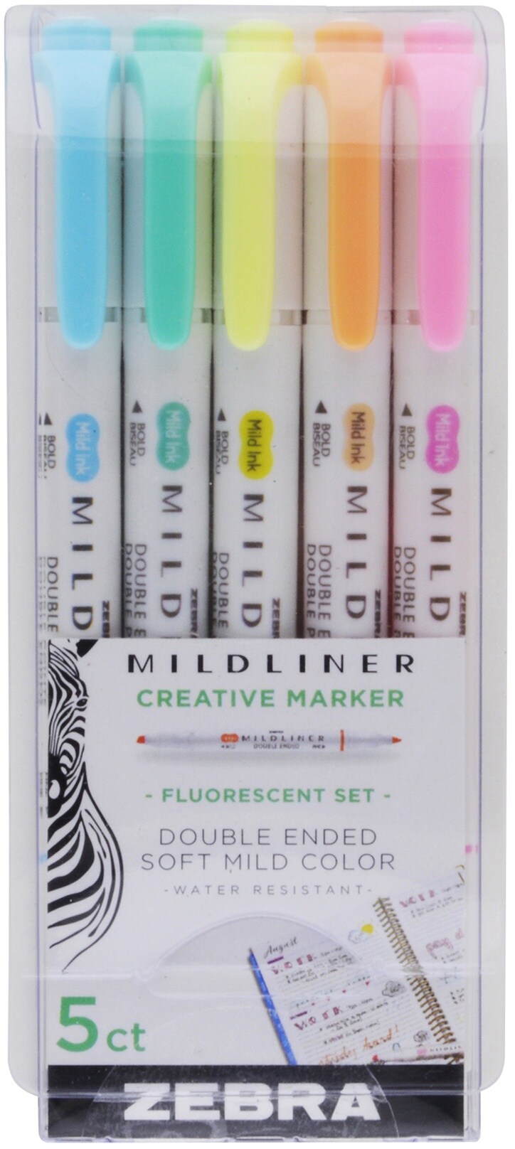 Zebra Mildliner Double Ended Marker Bold &#x26; Fine Point 5/Pkg-Fluorescent