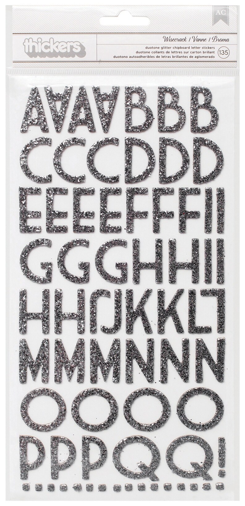Thickers Chipboard Glitter Stickers 6&#x22;X11&#x22; Sheets 2/Pkg-Wisecrack - Silver