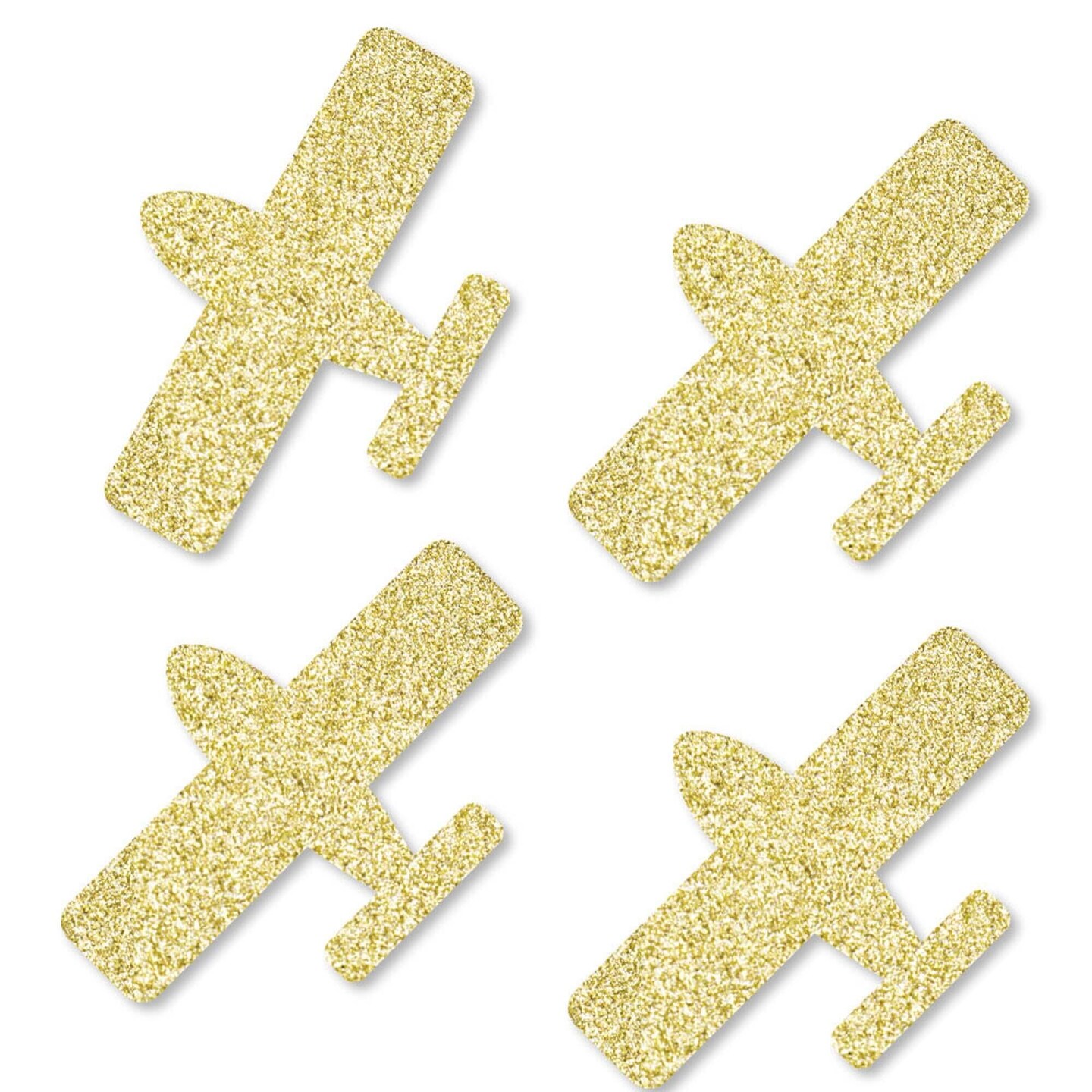 Big Dot of Happiness Gold Glitter Airplane - No-Mess Real Gold Glitter Cut-Outs - Baby Shower or Birthday Party Confetti - Set of 24