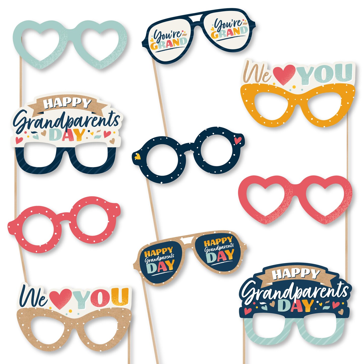 Big Dot of Happiness Happy Grandparents Day Glasses - Paper Card Stock Grandma &#x26; Grandpa Party Photo Booth Props Kit - 10 Count