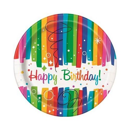 8 CT 7" Rainbow Ribbon Birthday Plates Michaels