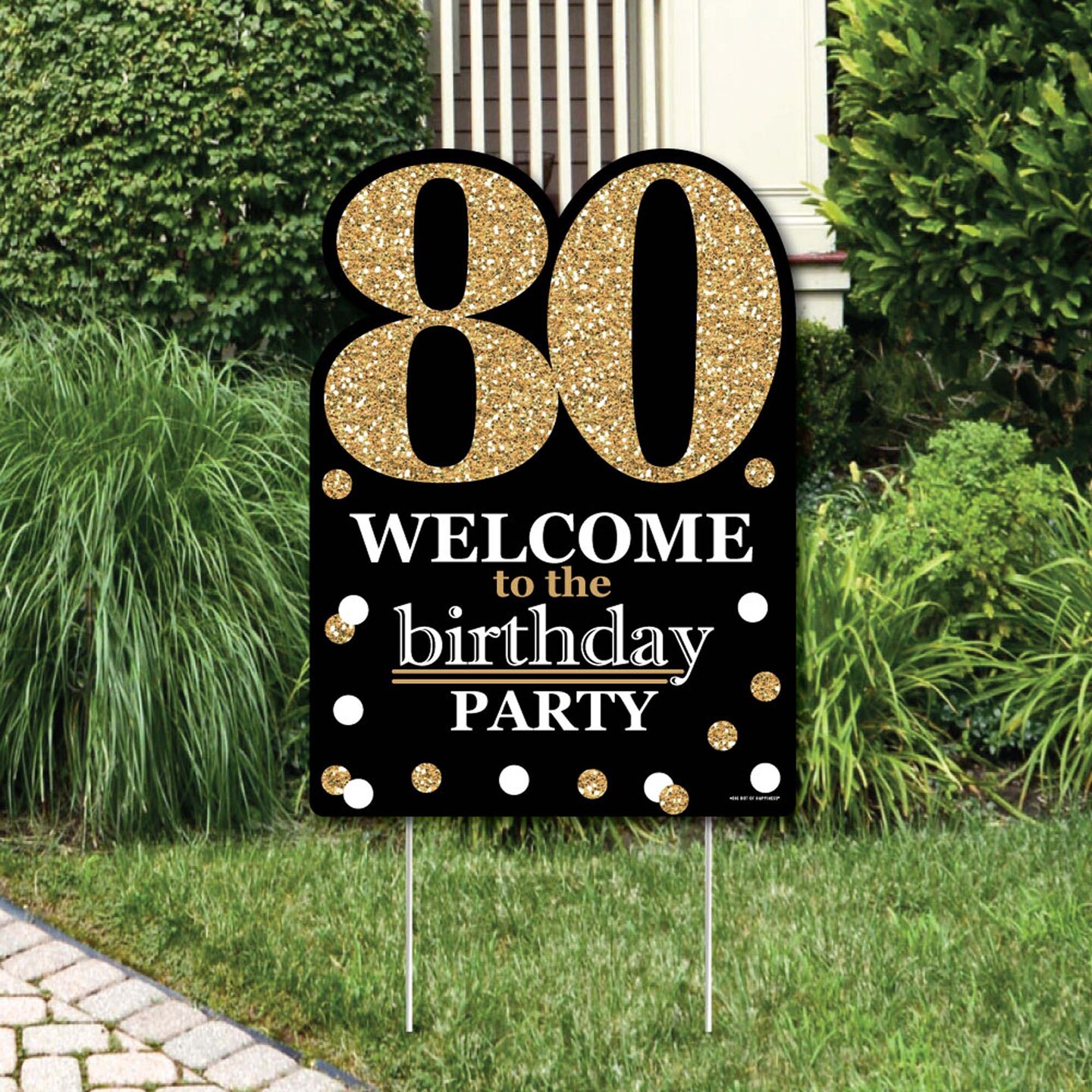 Big Dot of Happiness Adult 80th Birthday - Gold - Party Decorations - Birthday Party Welcome Yard Sign