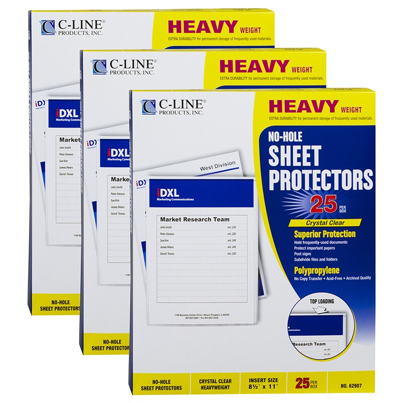 NoHole Heavyweight Poly Sheet Protectors, Clear, Top Loading, 11" X 8