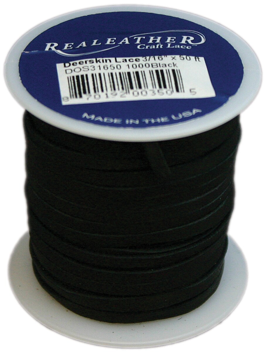 Realeather Crafts Deerskin Lace .125X50' Spool-Black