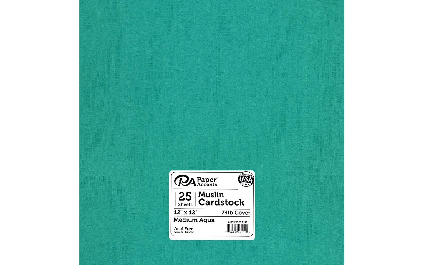PA Paper Accents Canvas Cardstock 12&#x22; x 12&#x22; Medium Aqua, 74lb colored cardstock paper for card making, scrapbooking, printing, quilling and crafts, 25 piece pack