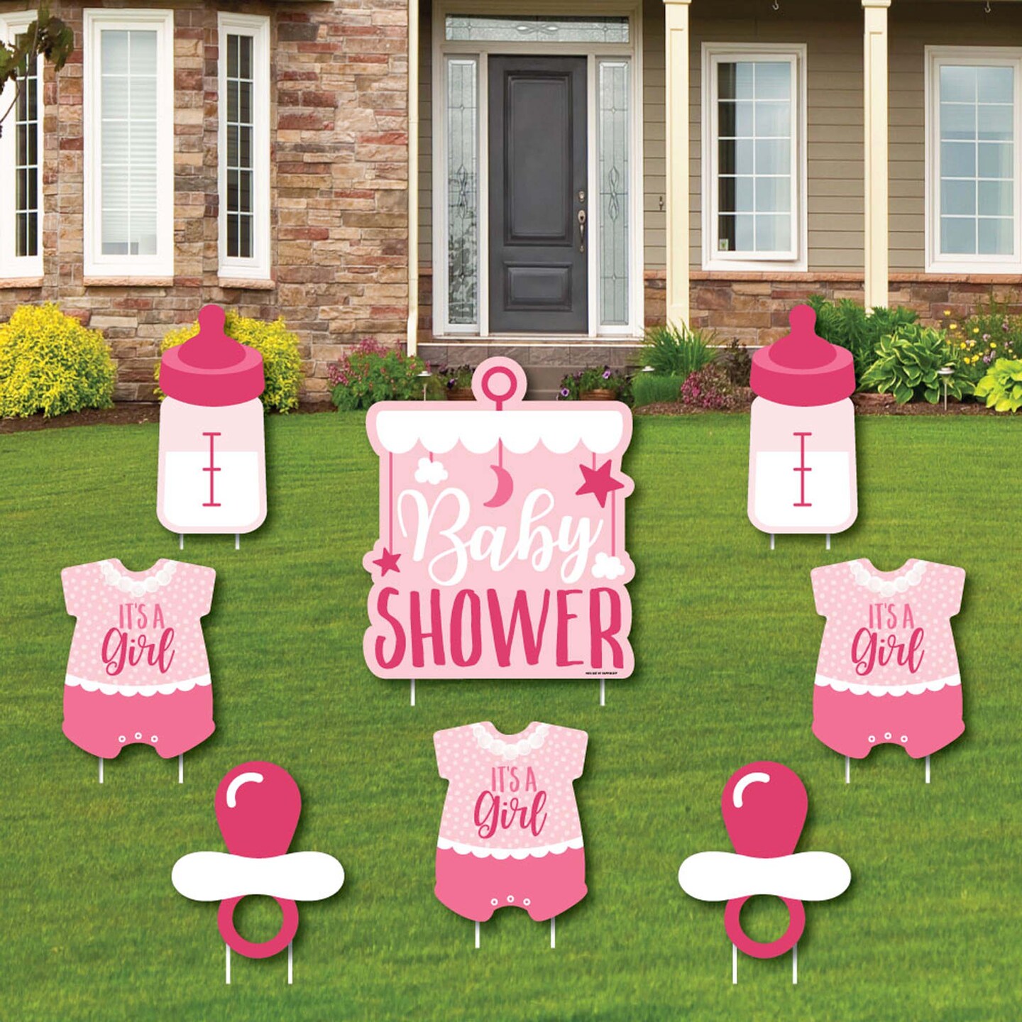 Big Dot of Happiness It's a Girl - Yard Sign and Outdoor Lawn Decorations - Pink Baby Shower Yard Signs - Set of 8