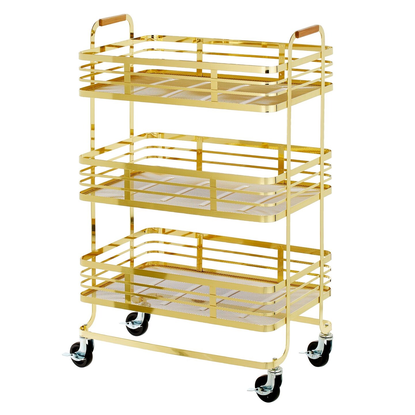 mDesign Metal 3-Tier Rolling Storage Shelf Cart with Wheels, Soft Brass/Natural