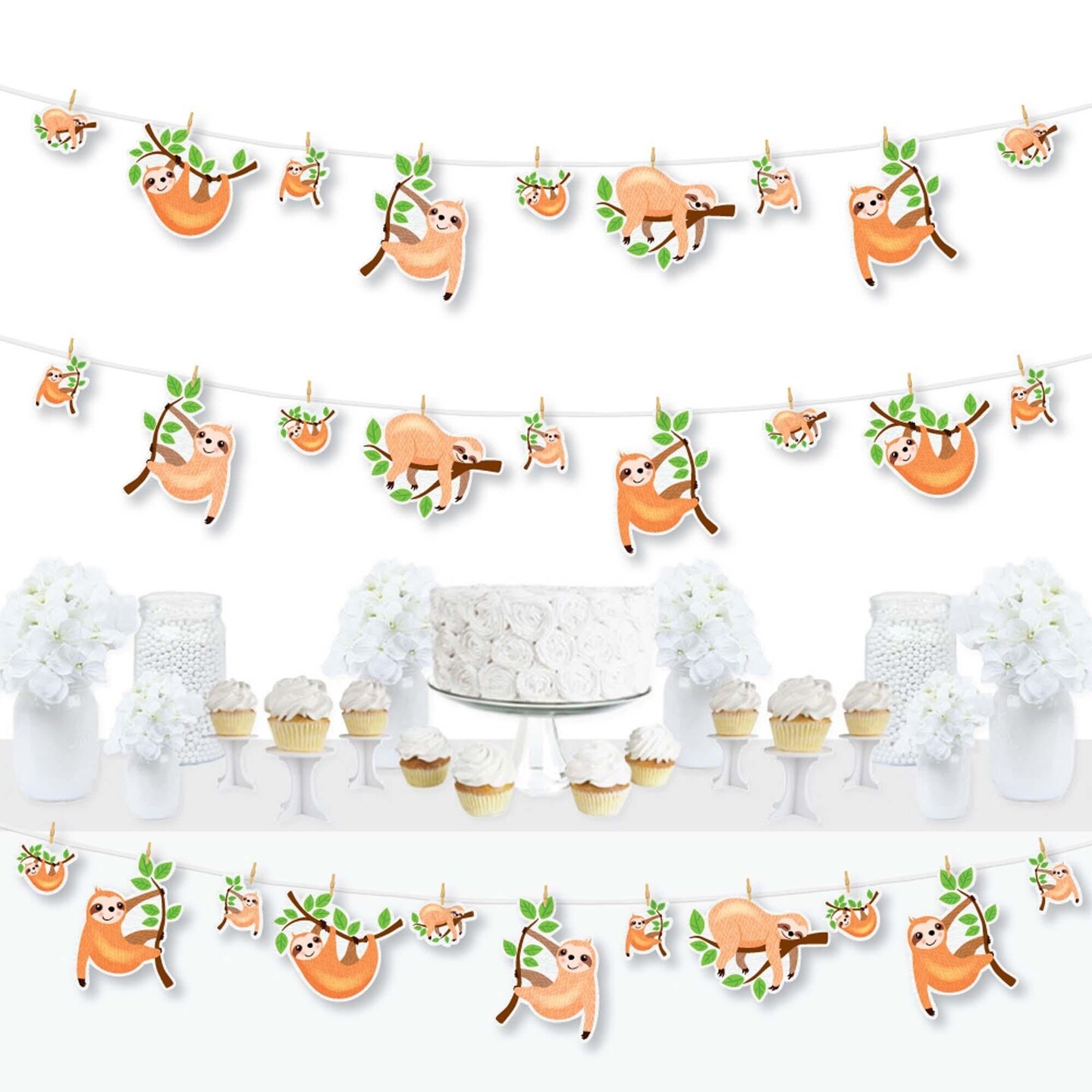 Big Dot of Happiness Let&#x27;s Hang - Sloth - Baby Shower or Birthday Party DIY Decorations - Clothespin Garland Banner - 44 Pieces