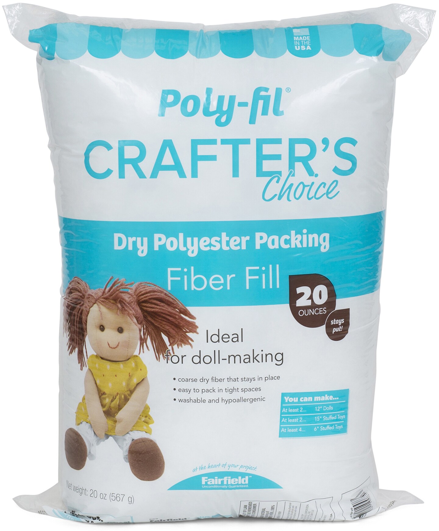  Essentials by Leisure Arts Polyester Fiber-Fil, Premium  Fiber-Fil Stuffing, 12oz Bag, High Resilience Polyfill for Filling Stuffed  Animals, Crafts, Pillow Stuffing, Cushion Stuffing : Arts, Crafts & Sewing