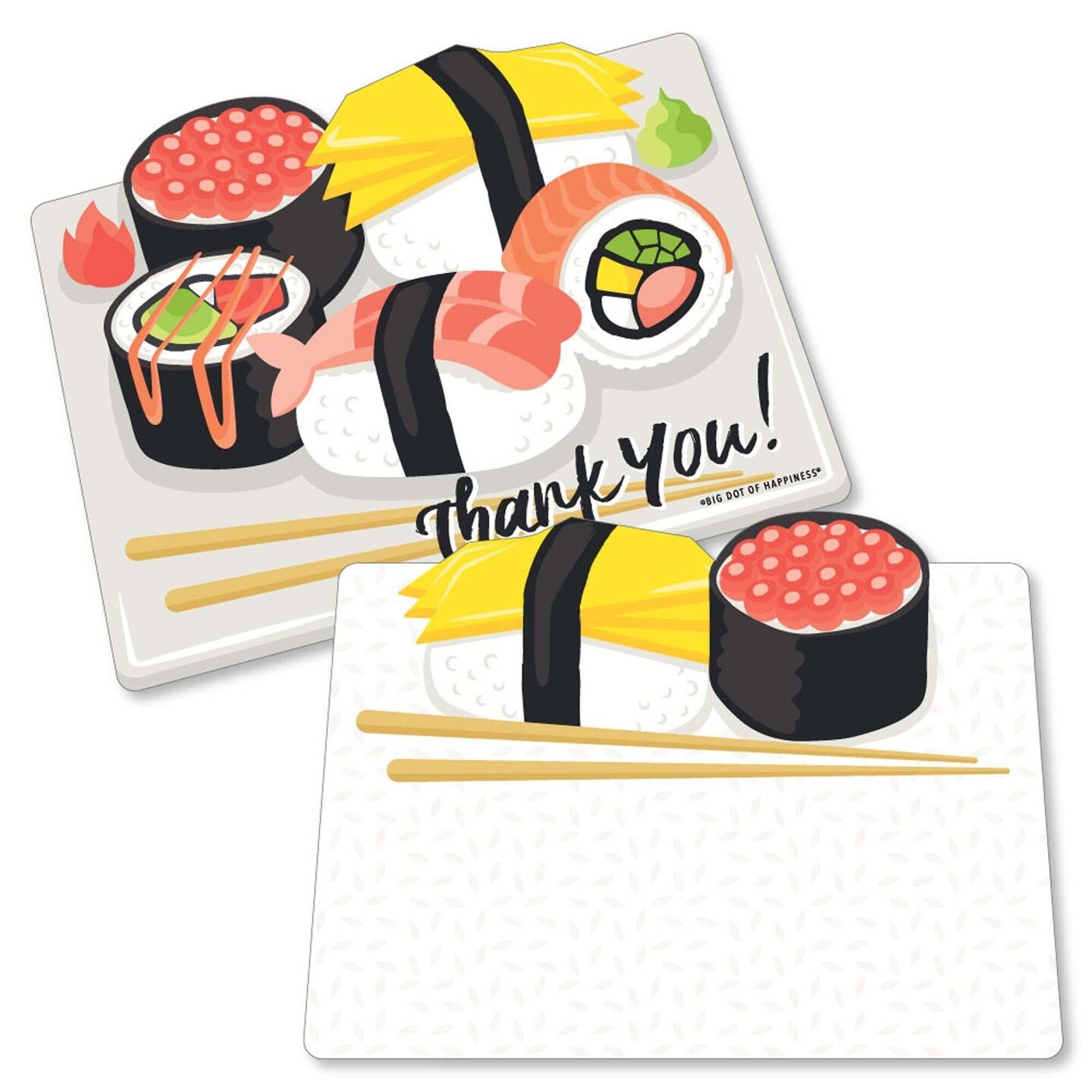 Big Dot of Happiness Let&#x27;s Roll - Sushi - Shaped Thank You Cards -Japanese Party Thank You Note Cards with Envelopes - Set of 12