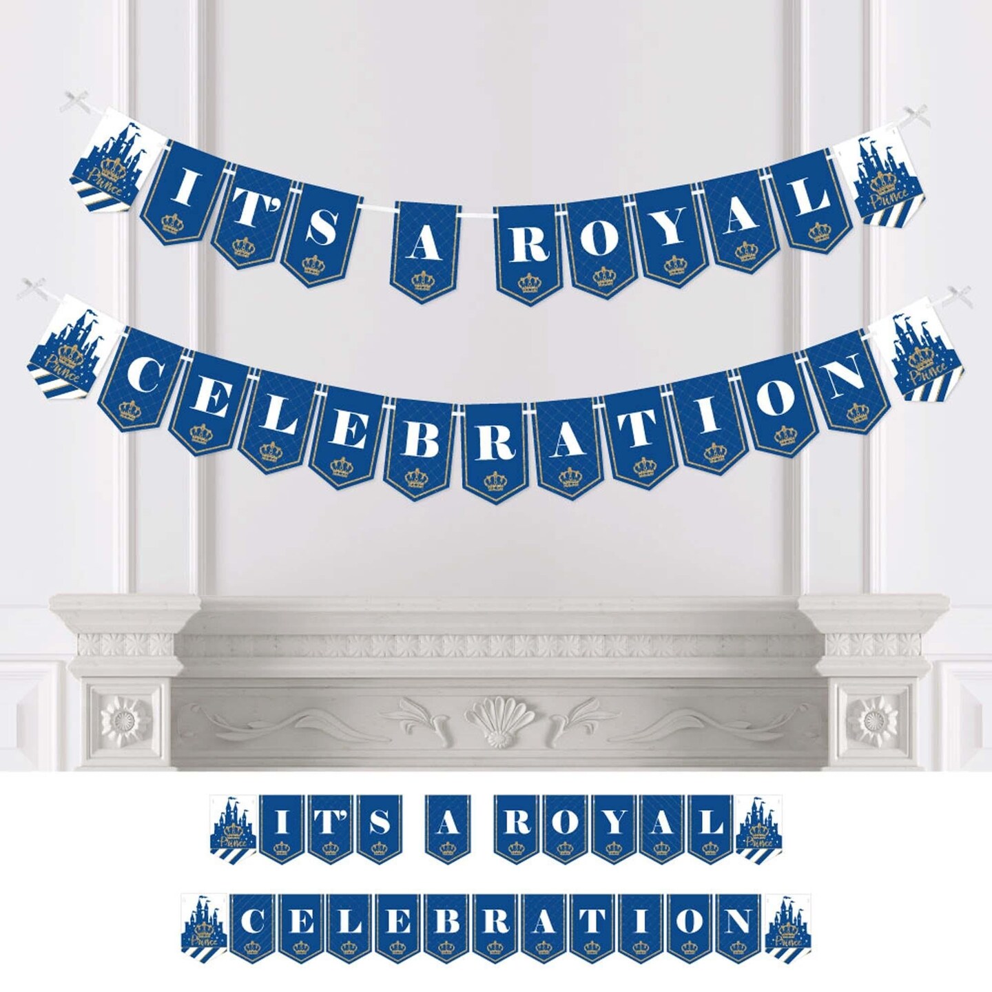Big Dot of Happiness Royal Prince Charming - Baby Shower or Birthday Party Bunting Banner - Party Decorations - It&#x27;s a Royal Celebration