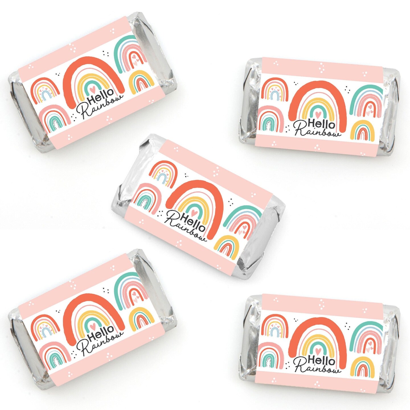 Big Dot of Happiness Hello Rainbow - Mini Candy Bar Wrapper Stickers - Boho Baby Shower and Birthday Party Small Favors - 40 Count