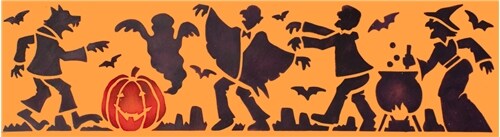 Halloween Monster Cake Stencil Side: Witch, Dracula, Ghost, Werewolf, Frankenstein | C460 by Designer Stencils | Cake Decorating Tools | Baking Stencils for Royal Icing, Airbrush, Dusting Powder | Reusable Food Grade Stencil | Easy to Use &#x26; Clean