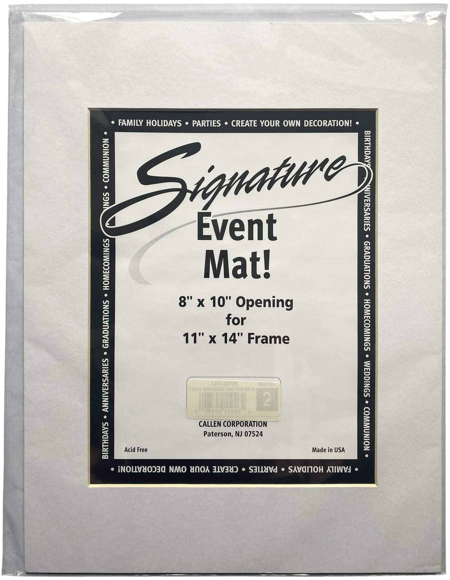 Callen Photo Mat 11"X14" Single HandCut W/Bevel EdgeWhite W/White