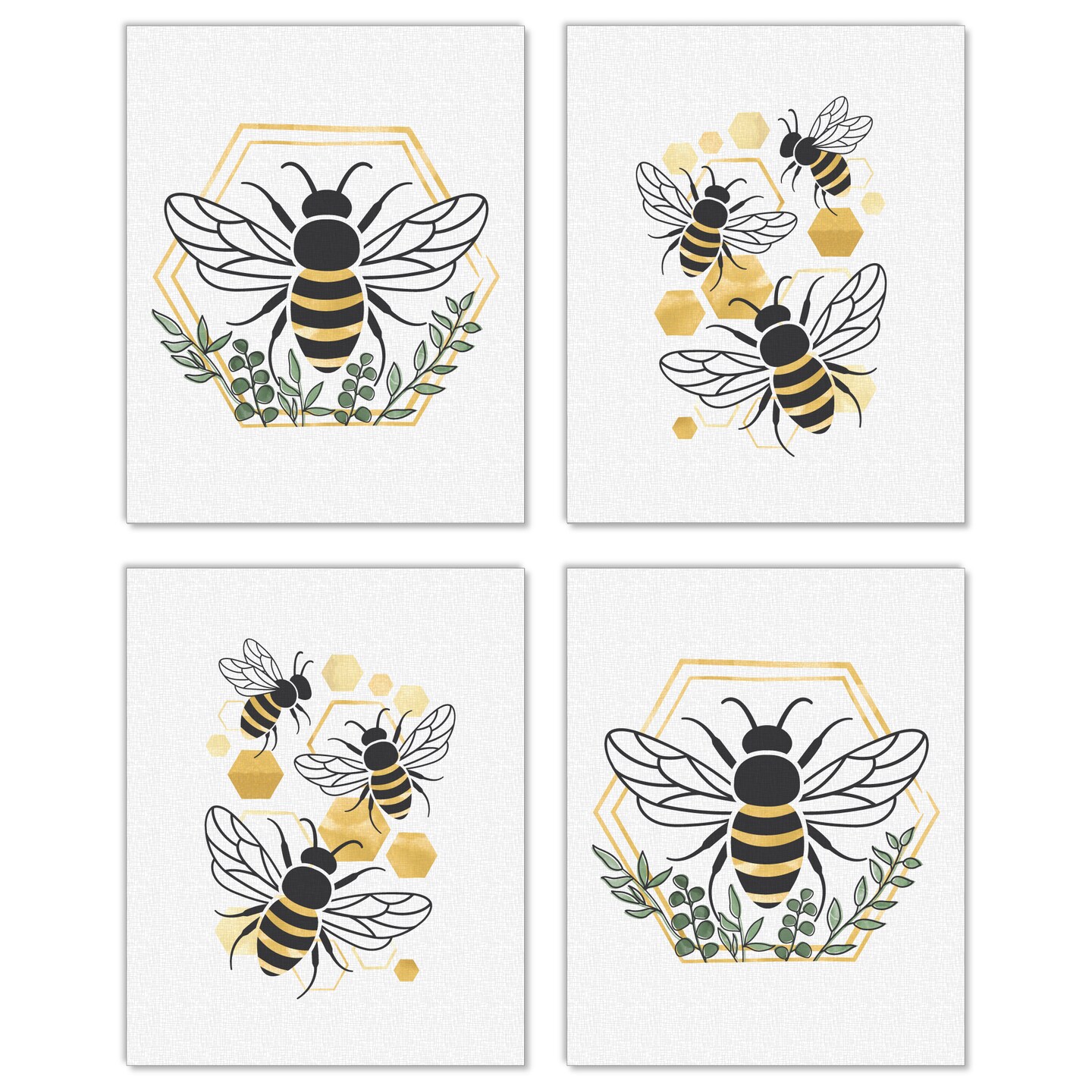 Big Dot of Happiness Little Bumblebee - Unframed Bee Decor Linen Paper Wall Art - Set of 4 - Artisms - 8 x 10 inches