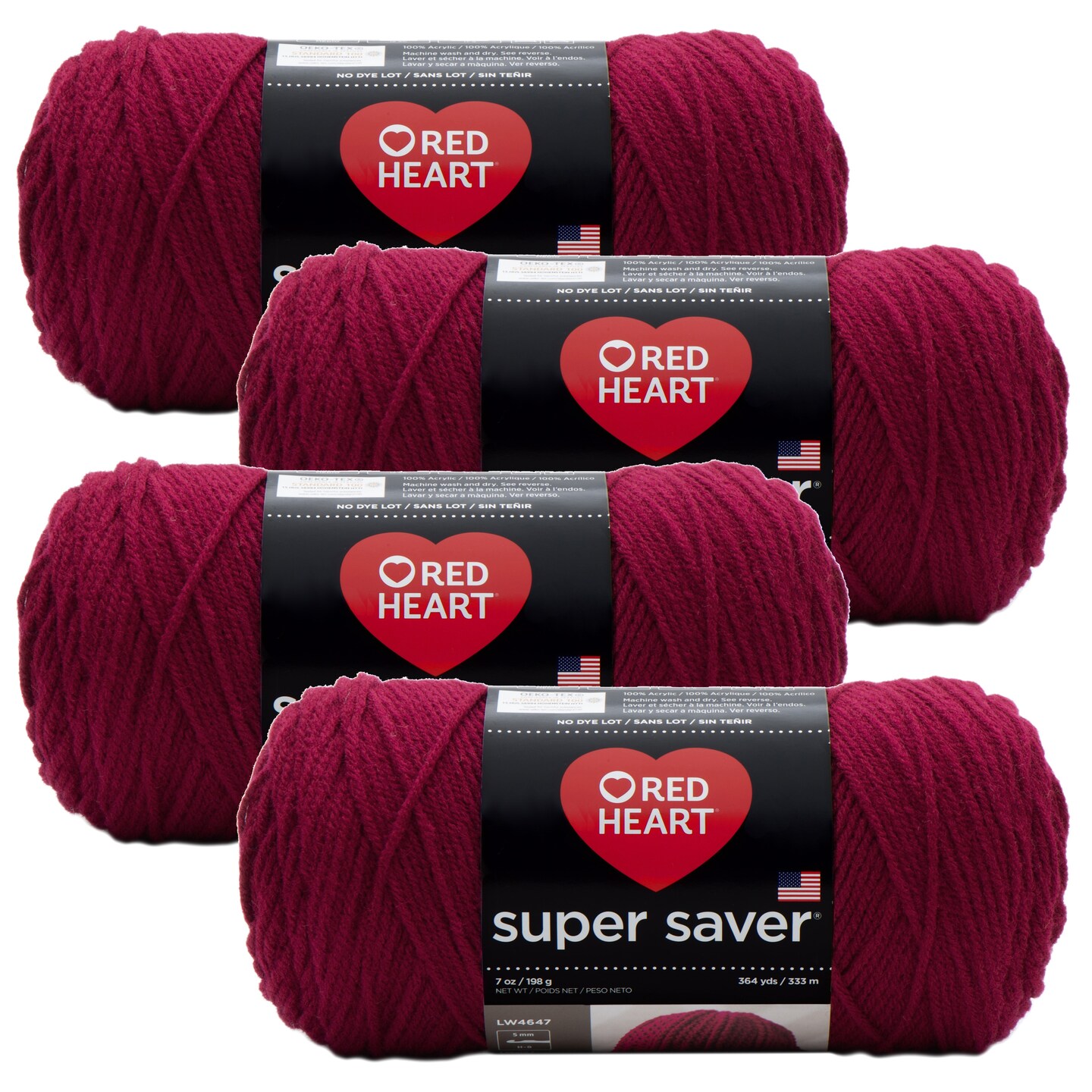 (Pack of 4) Red Heart Super Saver Yarn-Burgundy