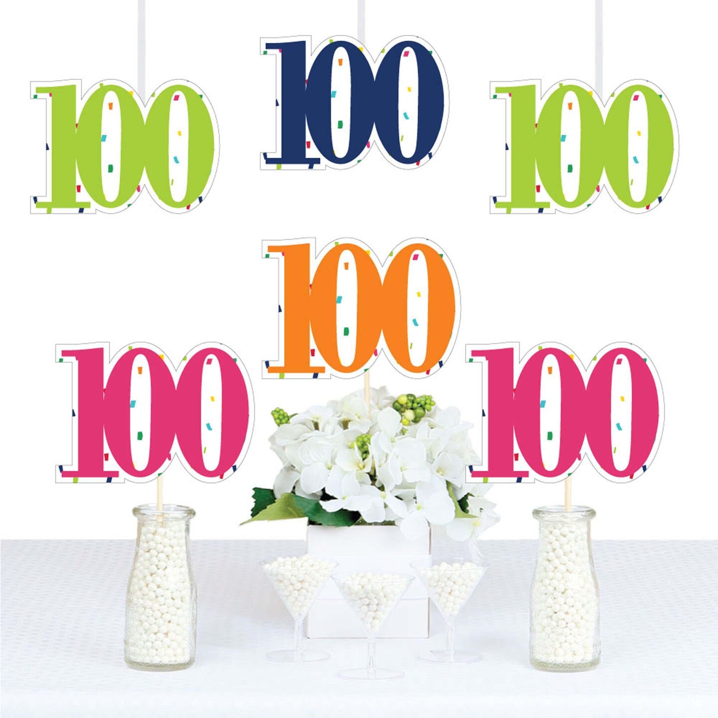 Big Dot of Happiness 100th Birthday - Cheerful Happy Birthday - One Hundred Shaped Decorations DIY Colorful Birthday Party Essentials - Set of 20