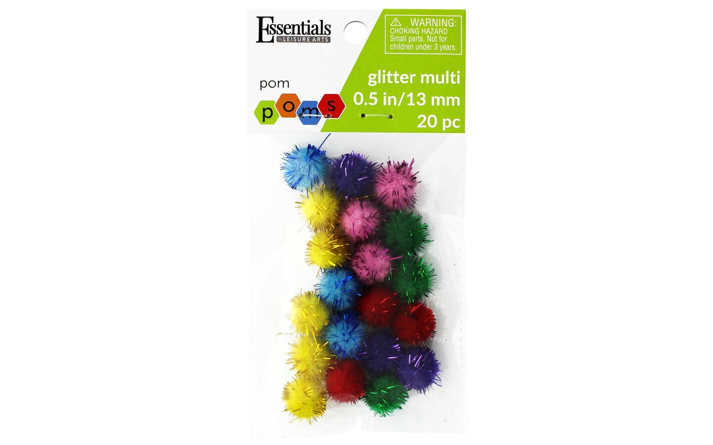 Essentials by Leisure Arts Pom Poms - Glitter Multi-colored - 1/2