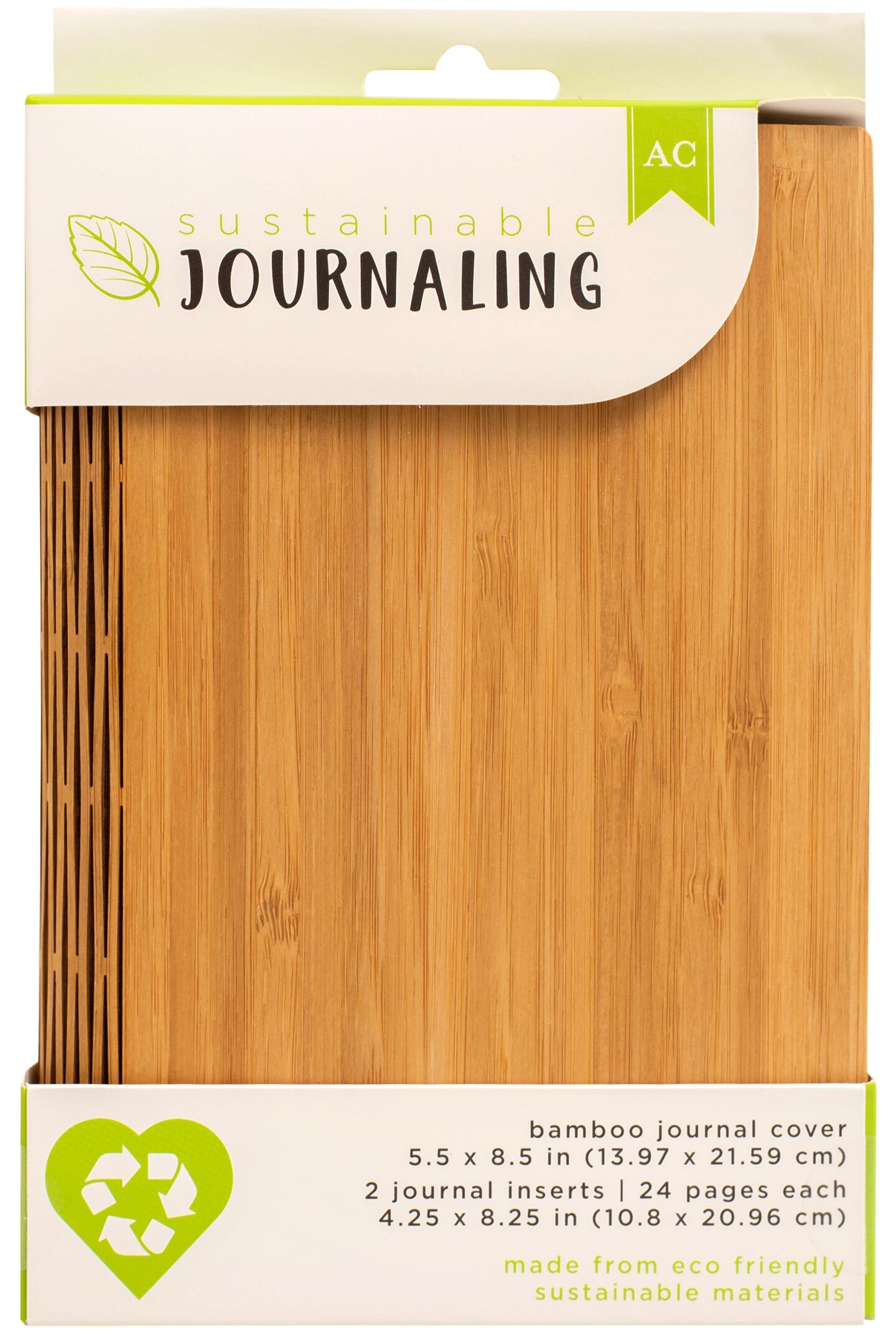 Ac Sustainable Journaling Bamboo Journal 5.5&#x22;X8.5&#x22;-Light, W/2 Inserts (24 Pages Each)