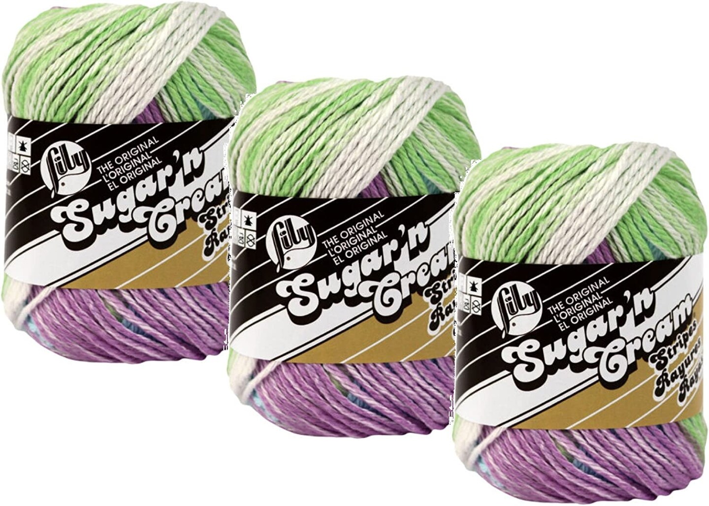 (Pack of 3) Lily Sugar&#x27;n Cream Yarn - Stripes-Violet