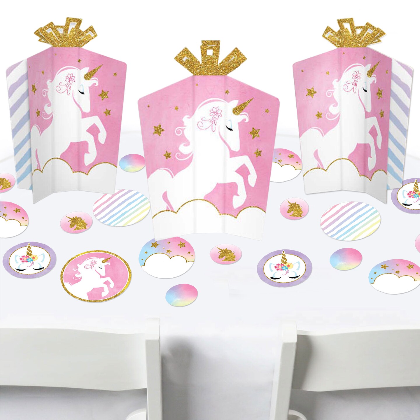 Big Dot of Happiness Rainbow Unicorn - Magical Unicorn Baby Shower or Birthday Party Decor and Confetti - Terrific Table Centerpiece Kit - Set of 30